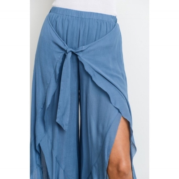 Tie Detail Flowy Open Pants - Picture 3 of 3